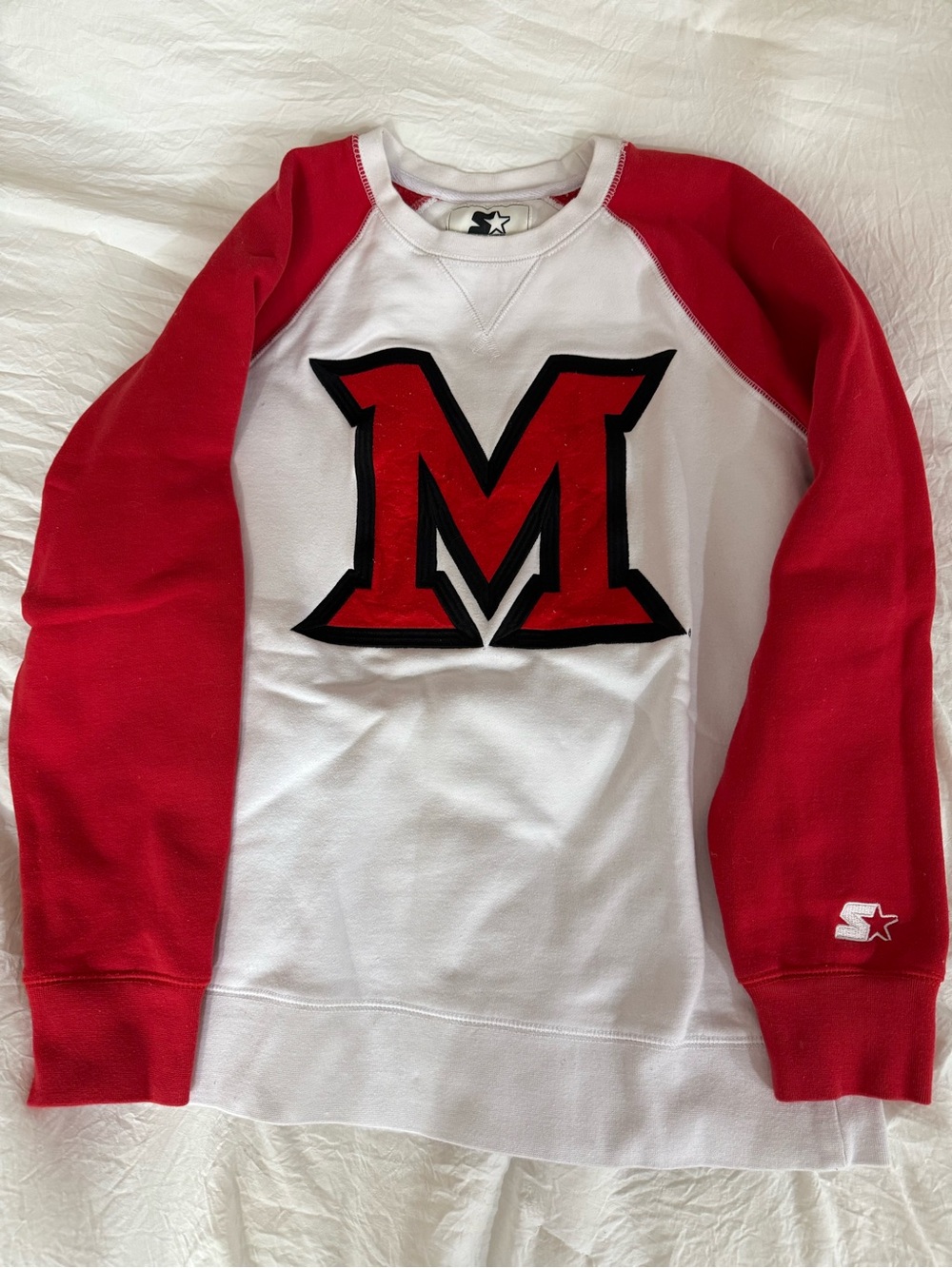Miami University White & Red Sweatshirt with Large 'M' Graphic